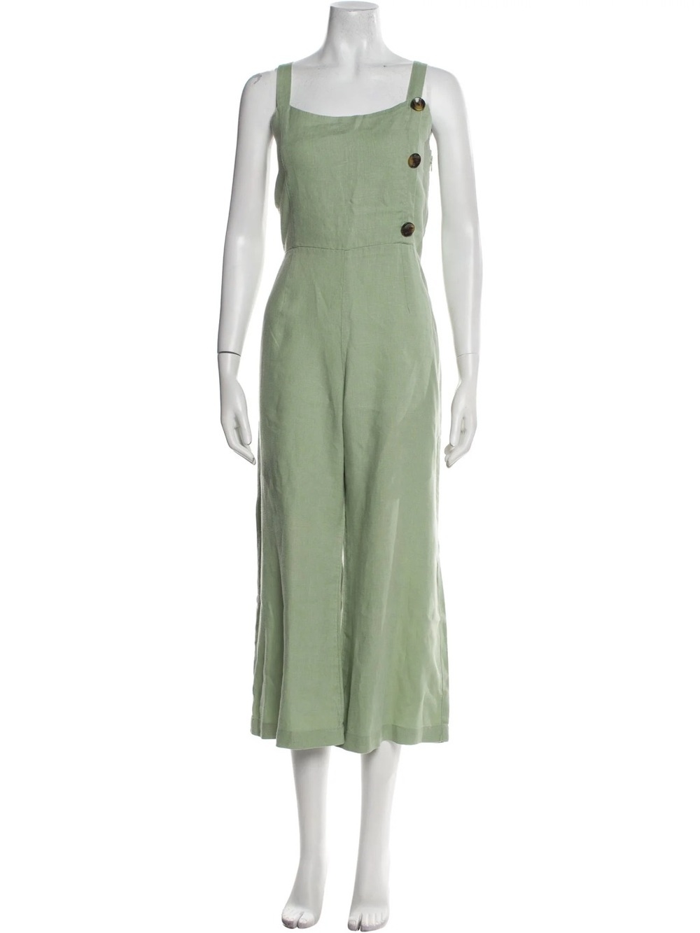 FAITHFULL THE BRAND Sainte Marie Linen Sage Wide Leg Jumpsuit Size Small